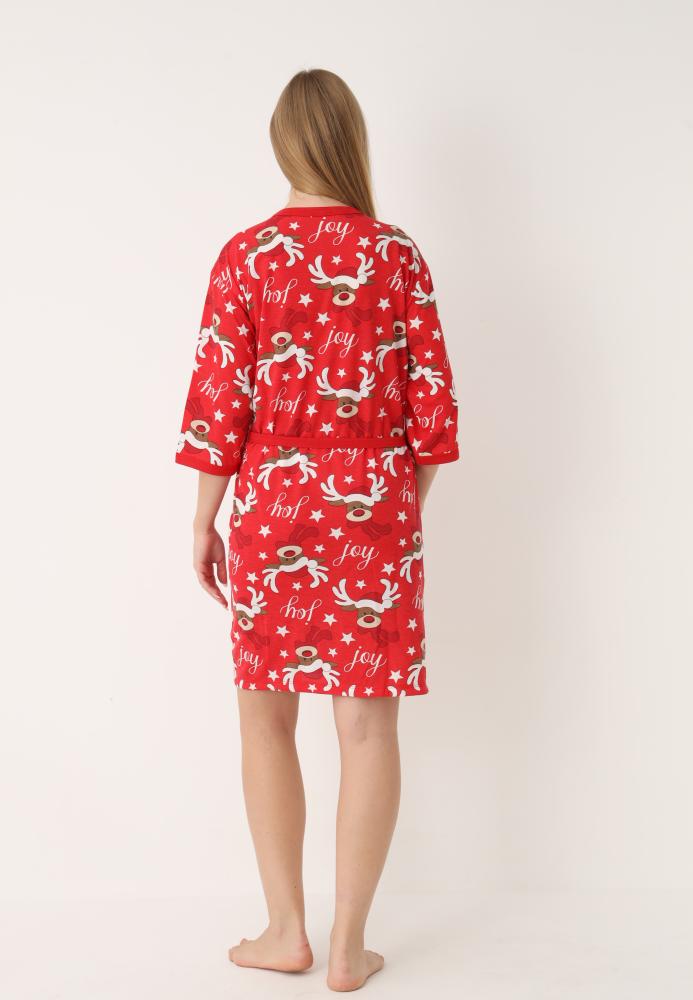 Halat dama Craciun,maneci 3/4,imprimeu reni ,culoare rosu ,En-gros